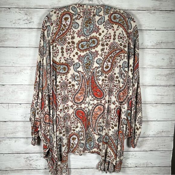Cato Kimono Bohemian Embellished Trim Paisley Dolman Open Front Jacket 22/24 3x - Picture 2 of 10